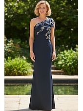cheap Floor Length-Sheath Column Floor Length Formal Dresses Evening Gown Mother of the Bride Dress Sleeveless One Shoulder Elegant Vintage Formal Satin with Bow(s) Embroidery