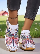 olcso Női tornacipők-női élénk színű, pillangómintás, bebújós tornacipő légpárnával - lélegző kötött sétacipő könnyű testmozgáshoz és hétköznapi kirándulásokhoz