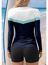 זול טנקיני וביקיני לגלישה-בגדי ריקוד נשים בגד ים מגן מפריחה בגדי ים טנקיני גיאומטרי חסימת צבעים 2חלקים רפידות נשלפות בוילג הגנה מפני השמש UV UPF50+ הגנת UV שרוול ארוך בגדי ים מגן מפריחה גלישה שייט בקאנו ספורט מים קיץ