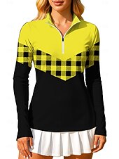 お買い得  女性用シャツ-女性用 カラーブロック チェック 格子柄 市松 ポロスウェットシャツ トップス シャツ スポーツシャツ 長袖 プリント クォータージップ Pullover UPF50+ UV耐性 UVプロテクション 弾性ある 高通気性 バレーボール テニス ゴルフ スタンド ジップカラー シャツ トラックスーツ レッドとブラック イエロー ピンク テニスウェア