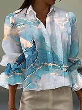 economico Bluse Semplici-Camicia da Donna in Lino Leggero Traspirante Manica Lunga Grafica Marmo Elegante Boho Vintage Collo Normale Top Quotidiani Lavoro Festa Ruffle Blu Giallo Rosa Viola Estate Primavera