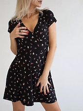economico Abiti floreali-Per donna Abito maxi Abito a trapezio Vacanza Casual All'aperto Uscire Vestibilità regolare Floreale Grafico Manica Corta Scollo a V Nero Bianco Marrone Verde Estate Primavera