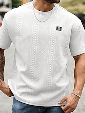 preiswerte Basic-T-Shirts-Herren T Shirt T-Shirt Kurzarm Rundhalsausschnitt Sommer Frühling Frühling &amp; Sommer Einfarbig Geometrisch Texture Streetwear Stilvoll Lässig Jacquard Lässig Täglich Outdoor Weiß Schwarz Rosa Top