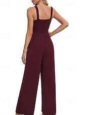 billige Jumpsuits-Dame Normal Kjeledresser Aktiv Helfarge Ermeløs Bred Bukseben Firkantet hals Lomme Daglig Feriereise Løstsittende Svart Vin Navyblå Sommer