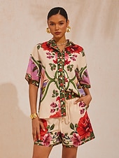 billige Grafisk shorts-Hawaii Palm luftige shorts i lin-look med blomsterprint