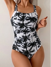 Χαμηλού Κόστους Ολόσωμα μαγιό-Γυναικεία Μαγιό Ενα κομμάτι Μαγιό Μονοκίνι Υψηλή περικοπή Μαγιό Έλεγχος κοιλιάς Ψηλή Μέση Εξώπλατο Διακοπές Ρούχα παραλίας Γραφική Τροπικό Λαιμόκοψη U Αμάνικο Μαγιό