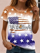  Dia da Independência Patriótico Camiseta de Mulheres Estampa Gráfica Bandeira Letra Vintage Moda Estilosa Manga Curta Gola Careca Regulares Tops Dia a Dia Impressão Vermelha Roxa Verde Caqui Verão
