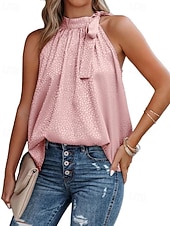 abordables Blusas Sencillas-Mujer Blusa Camisa sin mangas Lazo Leopardo Elegante Casual Sin Mangas Cuello halter Tops regulares Diario Festivos Ropa de playa Negro Blanco Rosa Azul Marino Verde Trébol Verano Primavera