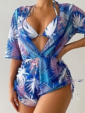 levne 3dílná sada bikin-Dámské Plavky Bikiny Tři kusy Odvážné Plavky Štíhlý Volná záda prázdniny Oblečení na pláž Květinový Grafika Ponořit se Bez rukávů Plavky