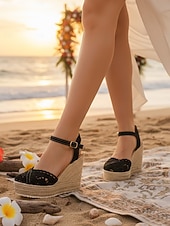 economico sposa-sandali con zeppa espadrillas in pizzo bianco da donna - tacchi a spillo traspiranti all'uncinetto con cinturino alla caviglia - eleganti scarpe da sposa boho per la spiaggia &amp;matrimoni all'estero
