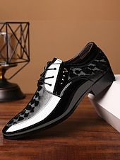 ieftine Pantofi derby-Pantofi Oxford bărbătești din piele lăcuită, alb-negru, cu model geometric - pantofi eleganți clasici pentru ocazii formale și nunți