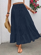 billige Casual Skjørt-Dame Elegant Mote Fritid Maksi Mellomhøyt liv Skjørt عادي Rynket Snorer Mikroelastisk Daglig Gate Marineblå Svart Hvit Rosa Sommer