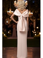 abordables Vestidos de noche ajustados-Funda Columna Hasta el Suelo Vestido formal Vestido de noche Vestidos de noche Elegante Estilo de Celebridad Manga Corta Hombros Caídos Fiesta de Noche Boda con Botones Abertura Chal