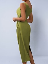 preiswerte Einfaches Kleid-Damen Midikleid Satinkleid Partykleid Figurbetontes Kleid Elegant Mode Modern Outdoor Urlaub Ausgehen Normale Passform Einfach Ärmellos Wasserfallausschnitt Hellgrün Grün Aprikose Sommer Frühling