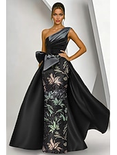  Linha A Tubinho Longo Bordado com miçangas Vestido formal Vestido para a mãe da noiva Vestidos de noite Vestido de baile com sobressaia Elegante Brilhante Floral Sem Manga Assimétrico Casamento Formal