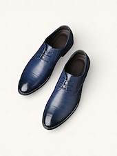 tanie Buty derby-męskie granatowe buty typu oxford ze sztucznej skóry – stylowy, sznurowany design do noszenia w pracy i na formalne okazje