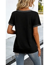 voordelige Effen t-shirt-Dames T-shirt Lapwerk Zak Kleurenblok Effen Kleur Stijlvol Casual Korte mouw V-hals Lange tops Dagelijks Uitgaan Zwart Wit Rood Grijs Zomer Lente
