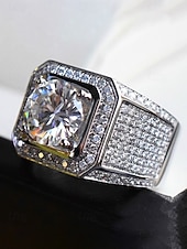 זול חתונה ACC-טבעת סגסוגת מצופה זהב/כסף לגברים עם זירקוניה מרובעת גדולה, משובצת ביהלומים קטנים, מושלמת ליום האהבה, חתונות ומתנות