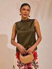 halpa Taide ja Suunnittelu Paidat-Havaijilainen palmunvärinen silkkinen satiinitoppi