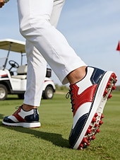 voordelige Heren Golf Schoenen-Rode en witte golfschoenen voor heren, ademend bovenwerk met gripvaste buitenzool, lichtgewicht en comfortabel, ideaal voor golfers en buitensporters.