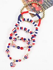 Недорогие Аксессуары-Юбилейный комплект многослойных браслетов для женщин к 250-летию США - сплавной материал с различными подвесками идеально подходит для Дня независимости и празднования в США