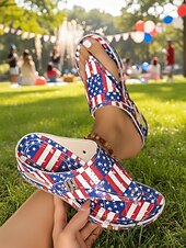 billige Damesko-USAs 250-årsjubileum Kvinners rød-blå patriotiske USA-flagg kile sandaler – Komfortable polstrede sommersko parader festivaler gåing og hverdagscasual