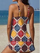 economico Tankini-Per donna Costumi da bagno Tankini Gonna Costume da bagno Elegante Vacanza Grafico Geometrico Scollo a V Senza Maniche Costumi da bagno