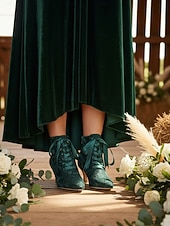 Χαμηλού Κόστους Μητέρα της Νύφης/του Γαμπρού-Γυναικεία πράσινα μποτάκια με κορδόνια και σατέν κορδέλα και τακούνι kitten - vintage μπότες σε βικτοριανό στιλ για γυναίκες, ιδανικές για γάμους, πάρτι gatsby &amp;επίσημες εκδηλώσεις