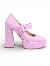 abordables Estilo Disco y Hippie de los años 70-Tacones de plataforma rosas para mujer con correa de hebilla: estilo retro chic para San Valentín, fiestas y ocasiones especiales.
