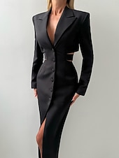 billiga Enkel klänning-Dam Maxiklänning Vit klänning Vardagsklänning Elegant Mode Modern Dagligen Utomhus Semester Normal Slät Långärmad Djup V-hals Svart Vit Sommar Vår