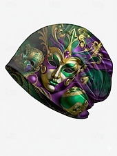 tanie Akcesoria-Damska czapka beanie z poliestru z nadrukiem, może służyć jako komin, wielowzorzysta, w stylu karnawałowym Mardi Gras, z miękkiej, elastycznej tkaniny, 2 w 1 jako nakrycie głowy i szalik na festiwale, imprezy i na co dzień