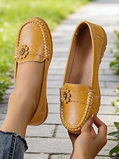 billiga Lätta damskor-Kvinnors gula komfortmockasiner – låtsasläder med blommor avslappnad stil för promenader arbete shopping resor och vardagligt bruk