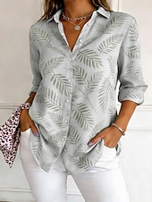 economico Bluse Floreali-Per donna Camicia Camicia button-down Camicia casual Camicia da Spiaggia Stampato Grafico Foglia Elegante Classico Casual Manica Lunga Colletto a Camicia Top Regolari Quotidiano Ferie Uscire Giallo