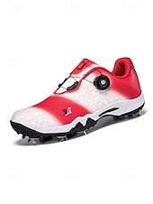 Χαμηλού Κόστους Ανδρικά Παπούτσια Γκολφ-Ανδρικά κόκκινα και μαύρα παπούτσια γκολφ – υψηλής ποιότητας συνθετικό δέρμα, αδιάβροχα, ιδανικά για γκολφ και ενεργό τρόπο ζωής σε εξωτερικούς χώρους