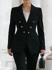 abordables Blazers et Costumes-Femmes Blazer Veste Décontractée Confortable Boutons Élégant Mode Occasionnel Couleur Unie Formel Tenue quotidienne Sortir Week-end Long Revers Cranté Coupe régulière manche longue Vêtements