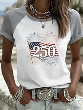  Uavhengighetsdag Amerikansk Jubileum Patriotisk Kvinners T-skjorte Grafikk Flagg Vintage Stilig Casual Kortermet Rundhals Regulerte Topper Daglig Trykk Hvit Rød Beige Sommer Vår