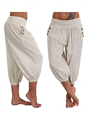 Χαμηλού Κόστους Βασικά Ψεύτικα Κάτω-Γυναικεία Κάπρι παντελόνια Θρασύς κινέζικα Καλοκαιρινό σορτς Κομψό Διακοπές Βίντατζ Πλήρες μήκος Μεσαία Μέση Συμπαγές Χρώμα Κουρελού Τσέπη Ελαστική ζώνη μέσης Άνετα Αναπνέει Ανελαστικό