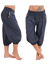 Χαμηλού Κόστους Βασικά Ψεύτικα Κάτω-Γυναικεία Κάπρι παντελόνια Θρασύς κινέζικα Καλοκαιρινό σορτς Κομψό Διακοπές Βίντατζ Πλήρες μήκος Μεσαία Μέση Συμπαγές Χρώμα Κουρελού Τσέπη Ελαστική ζώνη μέσης Άνετα Αναπνέει Ανελαστικό