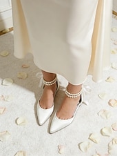 billige Brudepike-Dame bryllup sko Valentines gaver Fest / aften Bryllupsleiligheter Brudesko Brudepike sko Sløyfe Imitasjonsperle Flat hæl Spisstå Klassisk Søt Sateng Snøring Vin Grønn Og Blå Svart