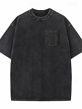 billiga grundläggande t-shirts-Herr T-shirt Tvätta skjorta i 100 % bomull Kortärmad Rund hals Sommar Vår Alla årstider Ensfärgat Elegant Vintage Neutral Ficka Färgade plagg Bedrövad Ledigt Hem Utomhus Svart Rosa Brun Topp t-shirt