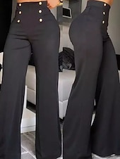 cheap Wide Leg &amp; High Waisted-Women's Dress Pants Chinos Vacation Fashion Streetwear Full Length High Waist Plain Elastic Waistband Comfy Comfort Soft Micro-elastic Outdoor Street Black White Fuchsia Summer Spring Fall Loose Fit