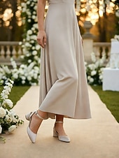 economico Damigella d&amp;#39;onore-scarpe da damigella color carne per donna – scarpe da sposa con tacco basso a blocco, punta a punta, cinturino alla caviglia, eleganti décolleté da sposa