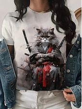 economico Maglietta Animali-Per donna Maglietta Stampato Grafico Animale Vintage Elegante Classico Manica Corta Girocollo Top Regolari Quotidiano Weekend Nero Bianco Oro Estate Primavera Autunno