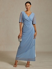  Naisten Maksimekko Kotelomekko Tyylikäs Laskostettu Yhtenäinen väri Lyhythihainen Pitkähihainen V kaula-aukko Pölyinen sininen