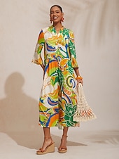 Недорогие Цветочные платья-макси-платье в стиле бохо с узором пейсли из шелкового атласа