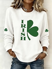 olcso St Patrick pulóverek és pulóverek-Női Pulóver pulóver Kapucnis felsők Nyomtatott Grafika Lóhere Divat Alkalmi Hosszú ujj Terített nyak Normál felsők Utca Hétköznapi Szürkészöld Fekete Fehér Lóhere Tavasz Ősz Tél