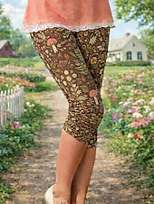 tanie -Damskie Getry Urlop Moda Moda miejska Capris Wysoka talia Kwiaty Graficzny Komfort Miękka Wygodny Elastyczny Codzienny Na zewnątrz Urlop Niebieski Brązowy Zielony Lato Wiosna Jesień Opinający / a