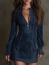 abordables Vestido Boho Occidental-Mujer Mini vestido Vestido informal Vestido Cóctel Vestido ajustado Vestido de gamuza sintética Elegante Moda Moderno Exterior Vacaciones Noche Ajuste regular Plano Manga Larga Cuello Alto Marrón