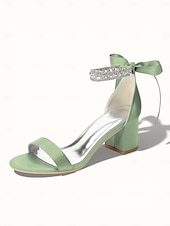 economico sposa-sandali da donna con tacco a blocco color argento, scarpe da sposa aperte con cinturino alla caviglia in cristallo per matrimoni in chiesa