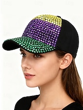 preiswerte Zubehör-Unisex-Paillettenkappe aus Polyester – Karnevalshut mit Strassverzierungen, verschiedene Muster für Freizeit und Festlichkeiten